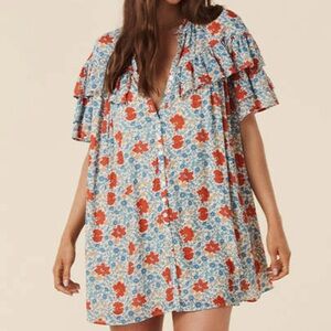 Spell Village Ruffle Mini Dress in Sky medium